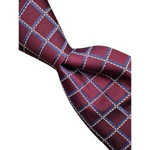 Cremieux Mens Silk Tie Burgundy Navy Blue Grid Windowpane Plaid NEW